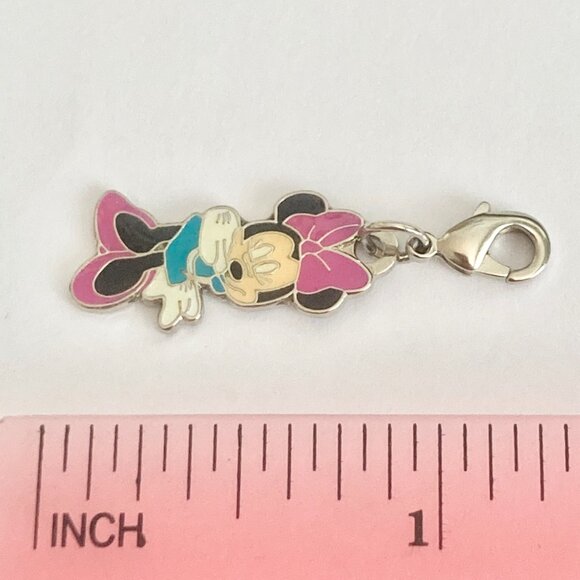 Vintage Disney Bashful Minnie Mouse Clip On Charm Zipper Pull Bag Purse Pink Bow - Picture 7 of 7